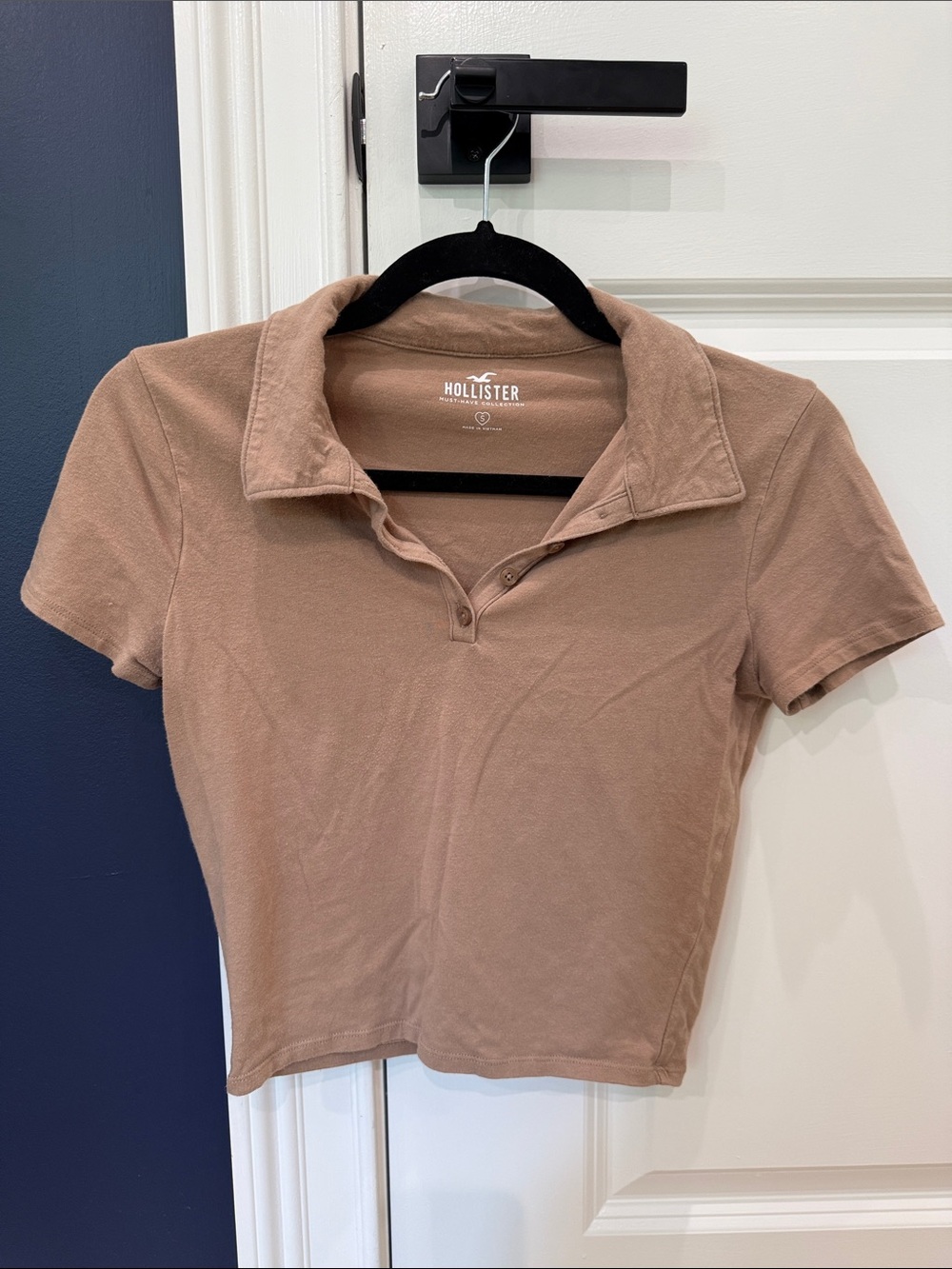 Hollister Short-Sleeve Polo Crop Top in Light Brown